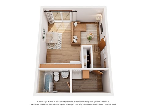 Floor plan for studio, 1 bath, 430 sqft
